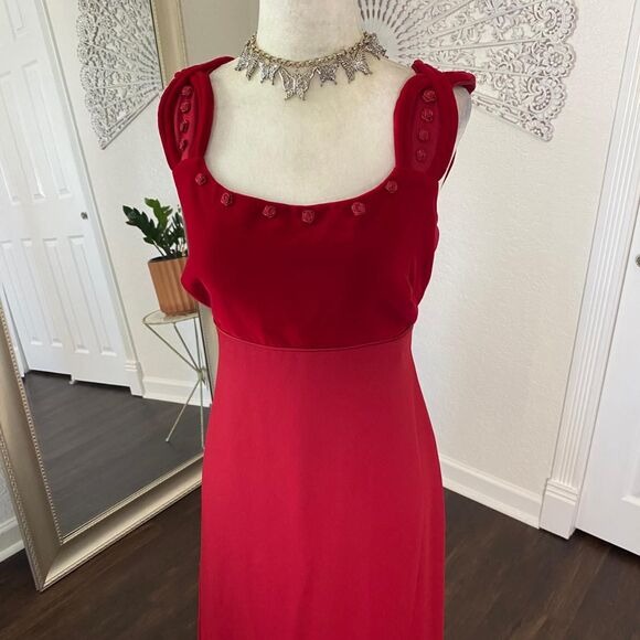 Liz Claiborne Early 2000's Whimsygoth Red Velvet Rose Bud Empire Prom Dress 8 M - Picture 4 of 7